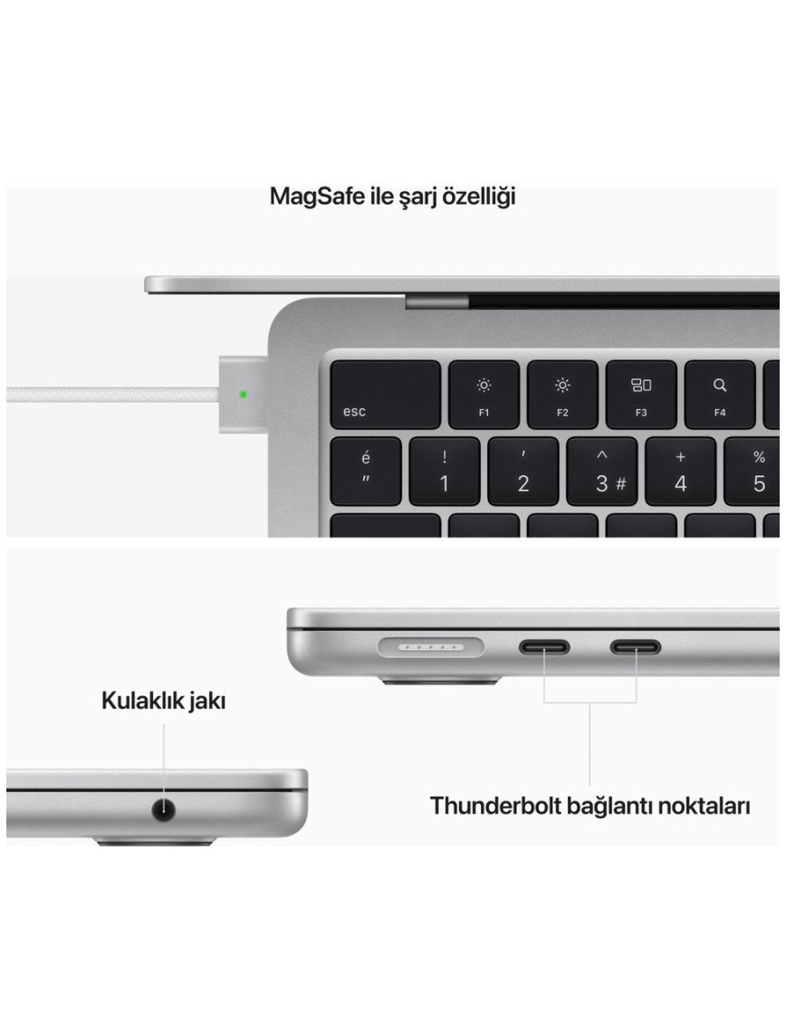 Apple MacBook Air M2 16GB 256GB SSD macOS 13" Taşınabilir Bilgisayar Gümüş MC7V4TU/A